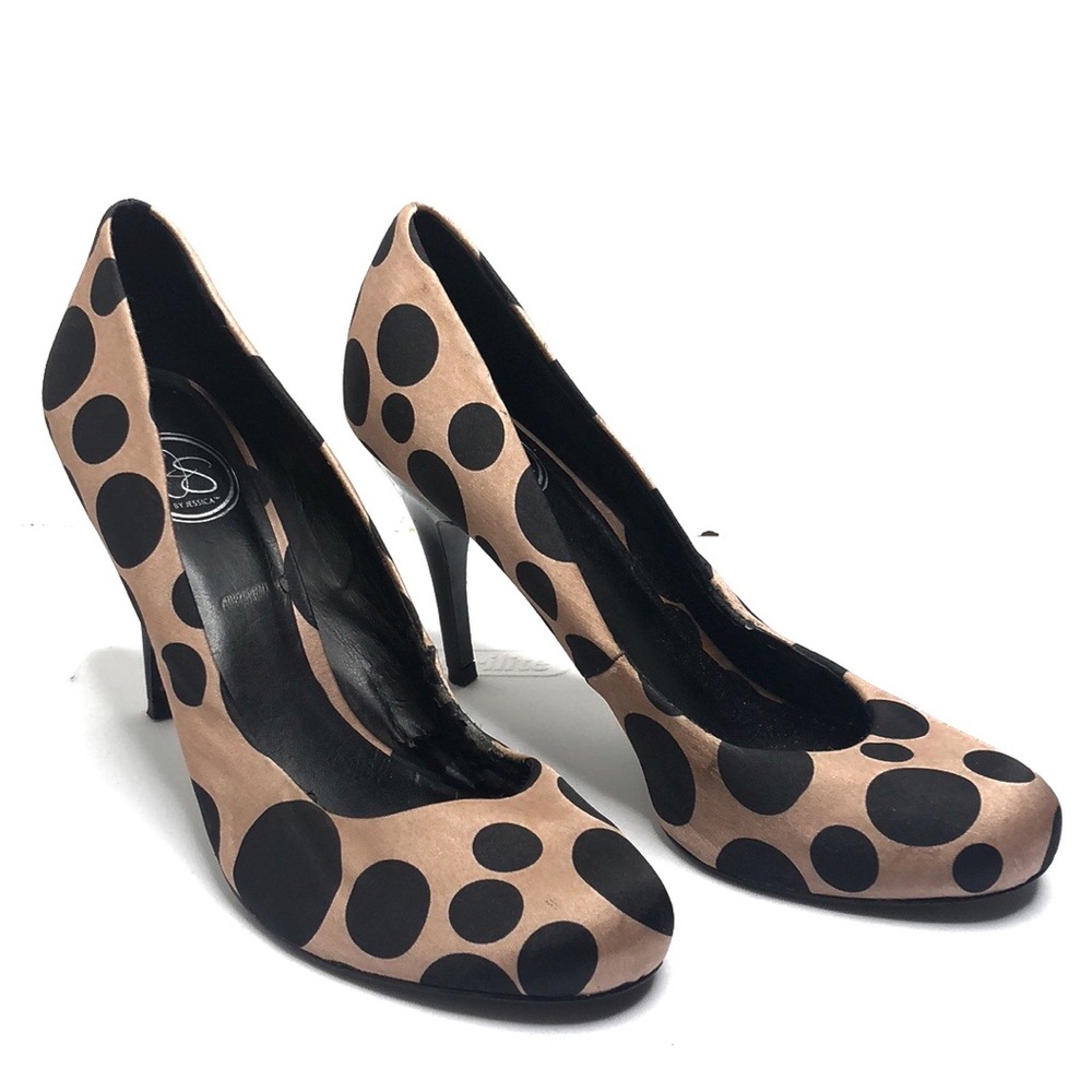 Jessica Simpson polka dot tan and black heels 9.5
